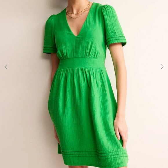 Boden Dresses & Skirts - Boden Eve Double Cloth Muslin Cotton Swishy Tiered Dress w/ Pockets Green sz 12